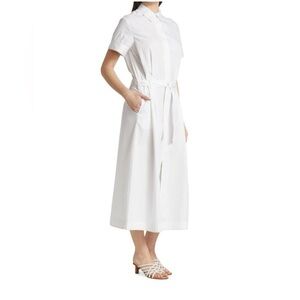 rag & bone White Short-Sleeve Shirt Midi Dress with Tie Waist
